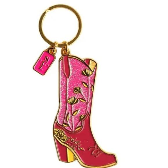 Lil Lady Cowgirl Country Western Enamel Keychain Rodeo Pink Glam Boot - Picture 1 of 3